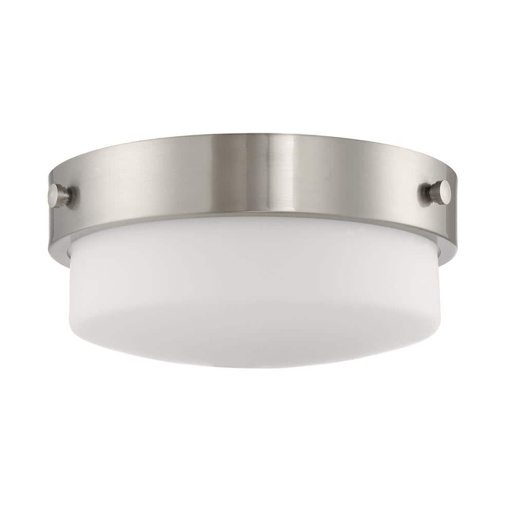 Oak Street 13 in. 2 Light Brushed Nickel Finish Traditional Flush Mount with White Frosted Glass and No Bulbs Included - Hercitys