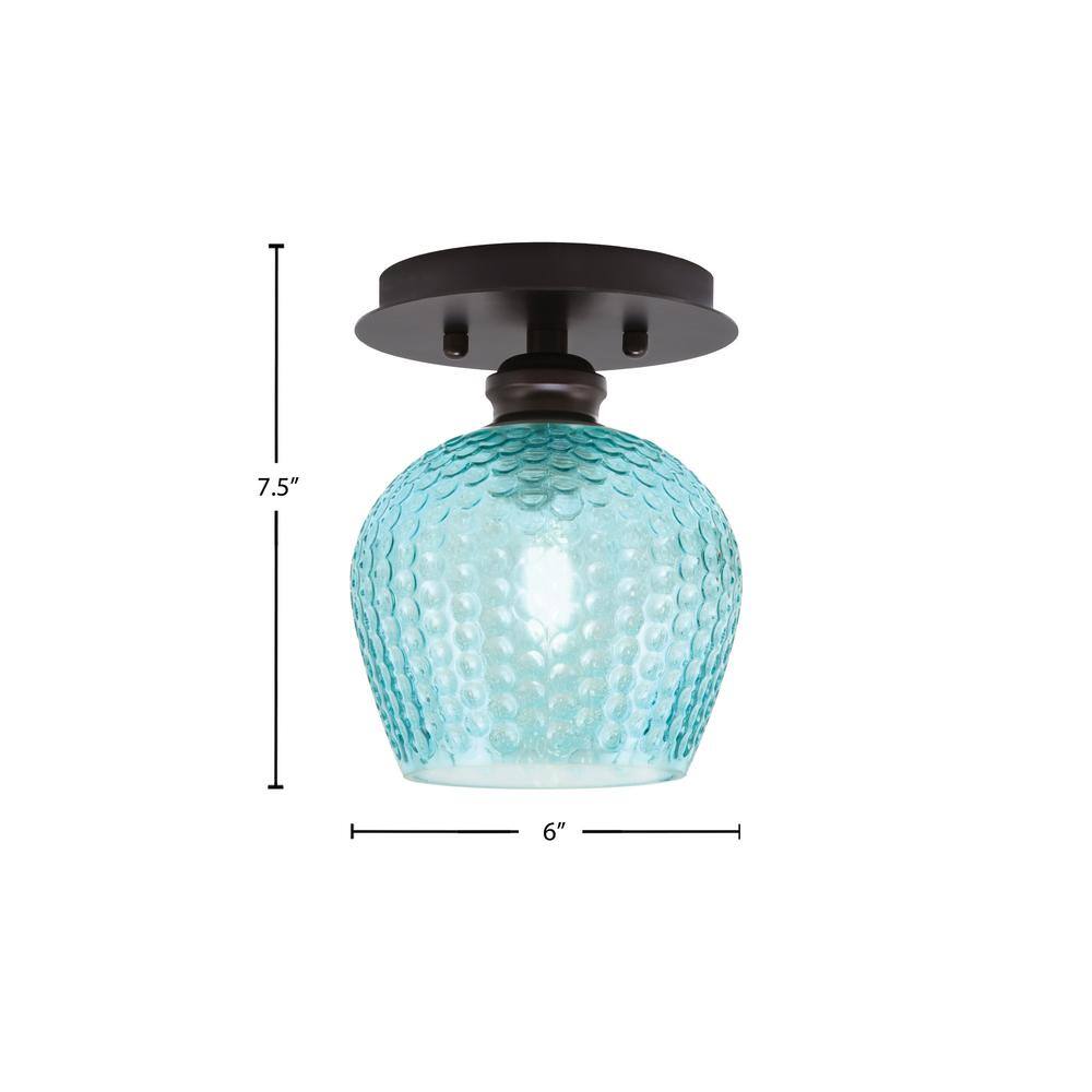 Albany 1-Light 6 in. Espresso Semi-Flush with Turquoise Textured Glass Shade - Hercitys