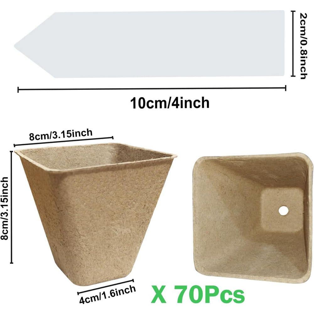 70-Pack Biodegradable 3.15 in. Square Peat Pots for Seedlings with 100 Plant Labels and 2 Transplant Tools - Hercitys