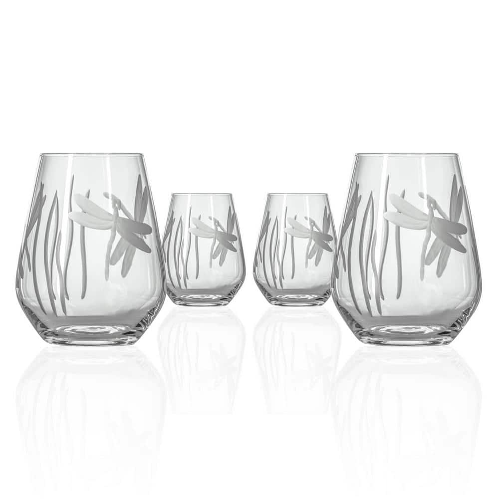 Dragonfly 18 oz. Stemless Wine Tumbler Glasses – Set of 4 - Hercitys