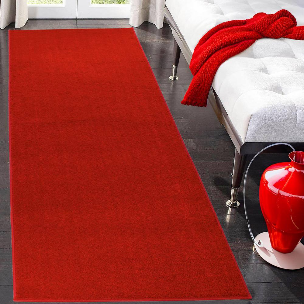 Solid Euro Red 31 in. x 17 ft. Your Choice Length Stair Runner - Hercitys