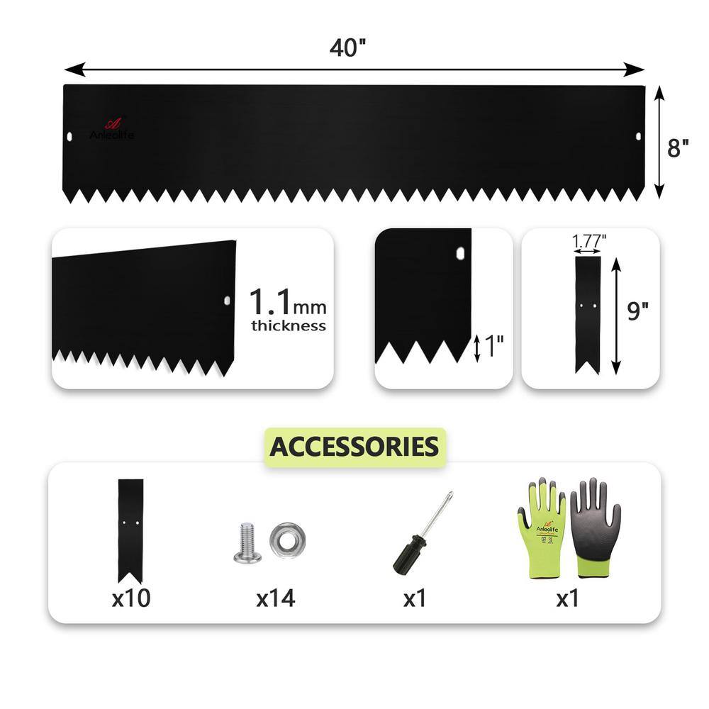8 in. H x 40 in. W Black Garden Landscape Galvanized Steel Edging with Gloves and 10-Stakes (6-Pack) - Hercitys
