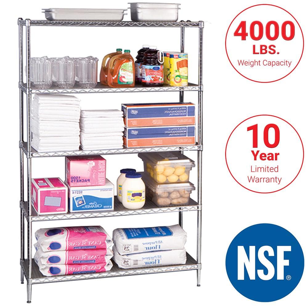 UltraDurable 5-Tier Commercial NSF Certified Steel Wire Shelving System in Zinc (48 in. W x 18 in. D x 75 in.H) - Hercitys