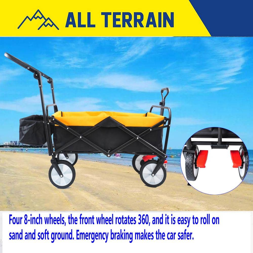 9 cu. ft. Metal Utility Collapsible Folding camping Wagon Cart Heavy Duty Foldable Beach Wagon Garden Cart - Hercitys