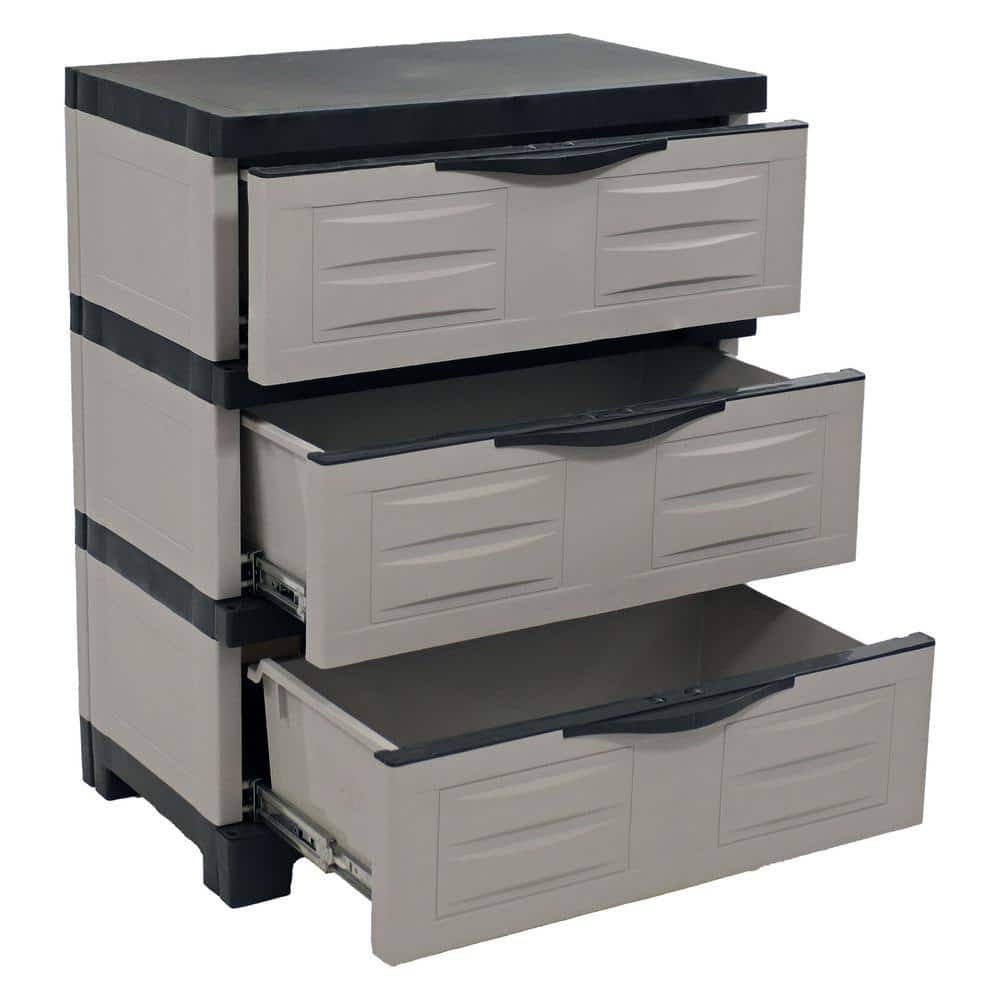 Heavy-Duty 23.25 in. W x 29.5 in. H x 14 in. D Gray Stackable Pull-Out Polypropylene 3-Drawer Storage Cabinet - Hercitys