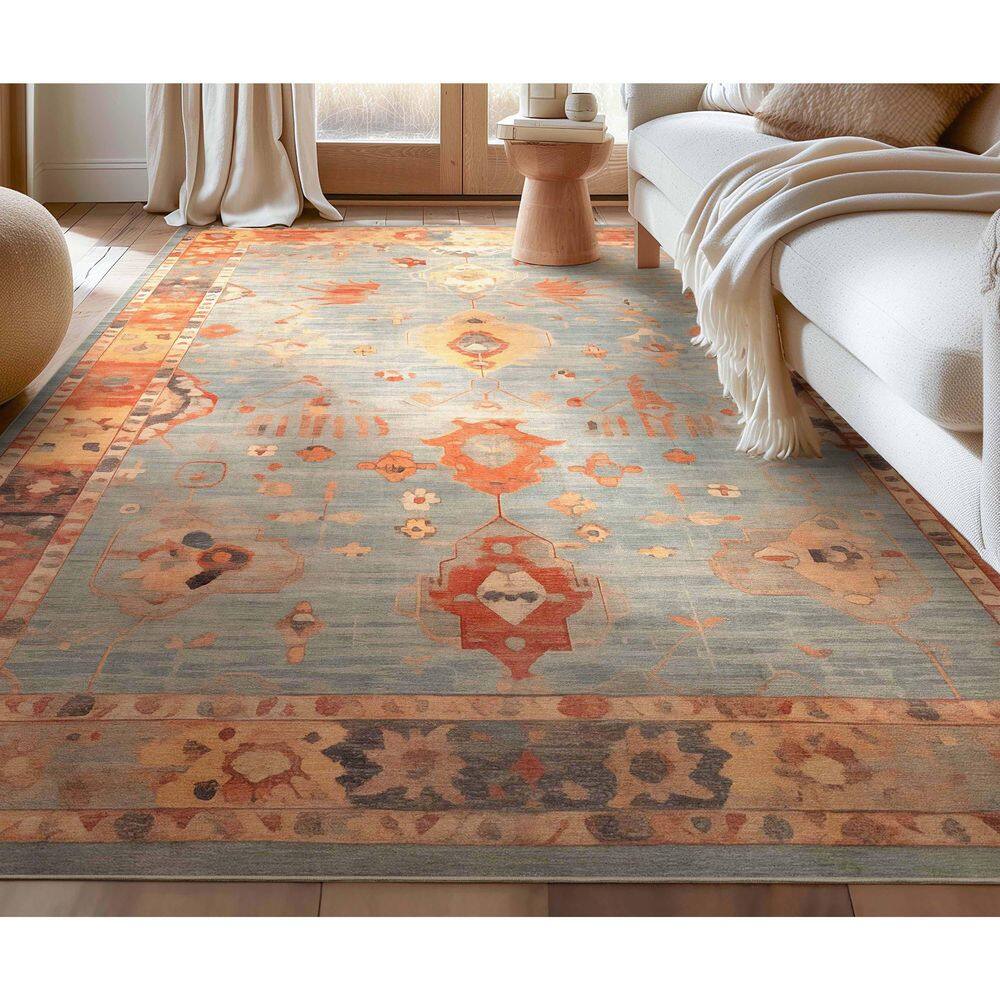 Ushak Marmaris Vintage, Medallion, Pastel, Blue 5 ft. 3 in. x 7 ft. 3 in., Area Rug - Hercitys