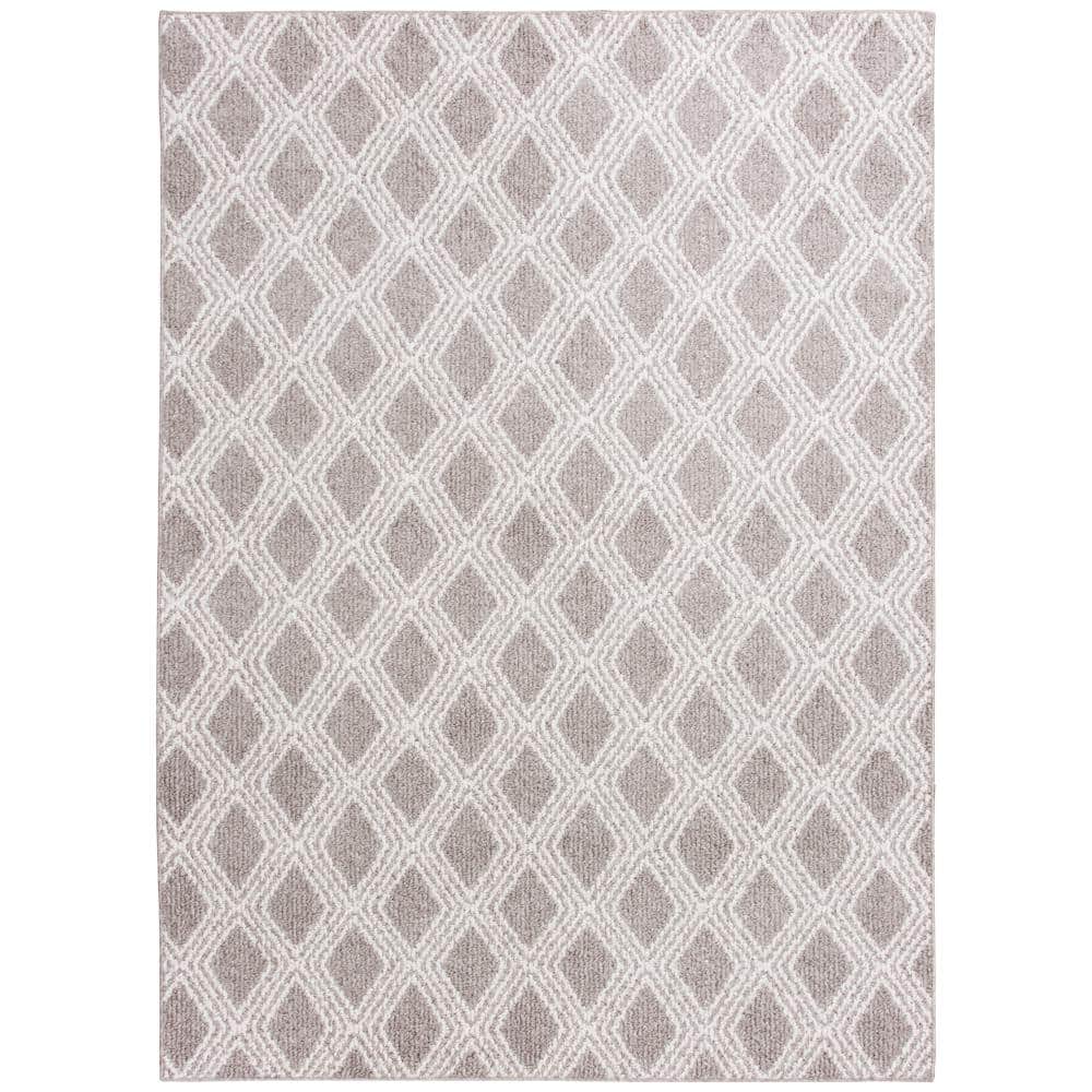 Beige/White 5 ft. x 7 ft. Trellis Area Rug - Hercitys