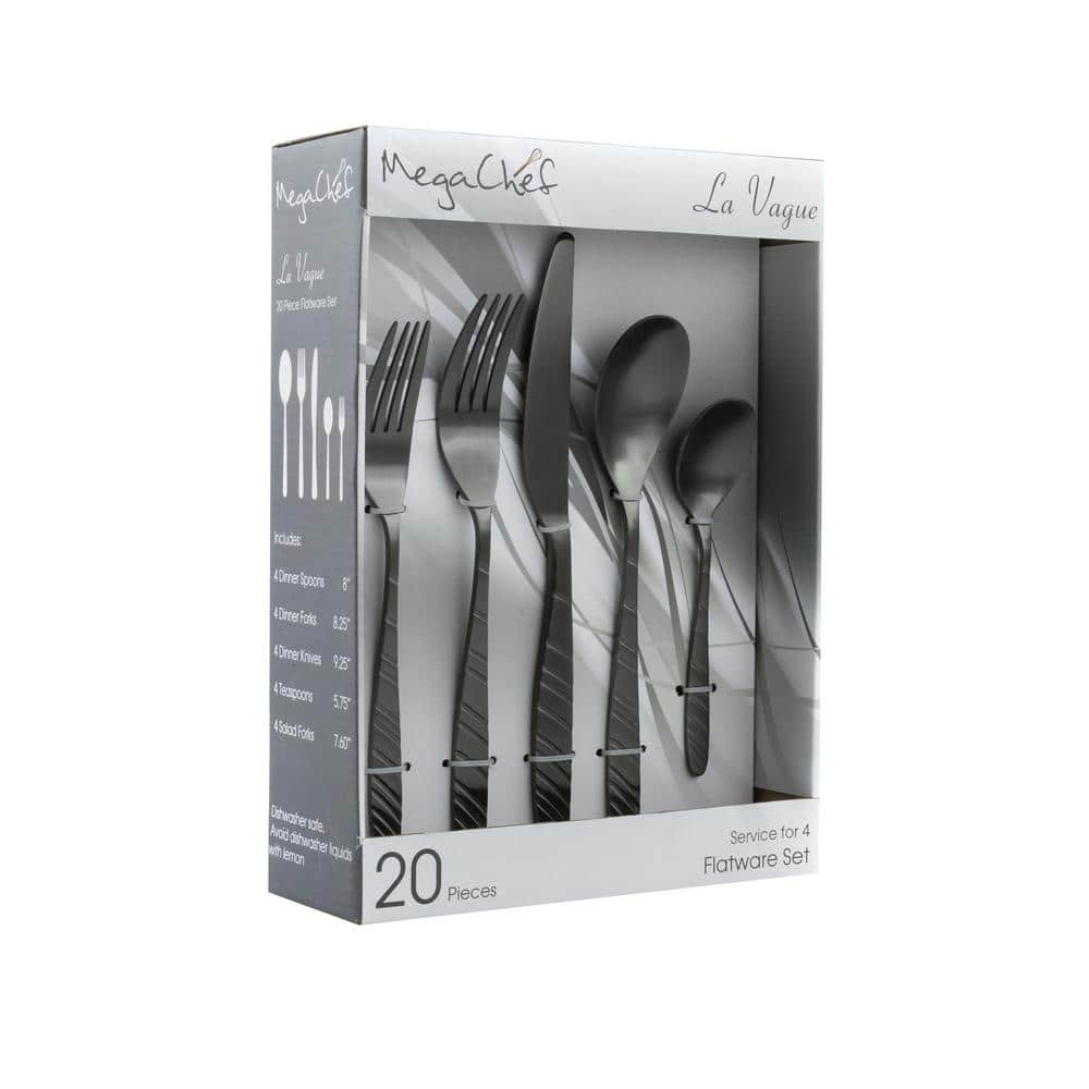 La Vague 20-Piece Matte Black Stainless Steel Flatware Set (Service for 4) - Hercitys
