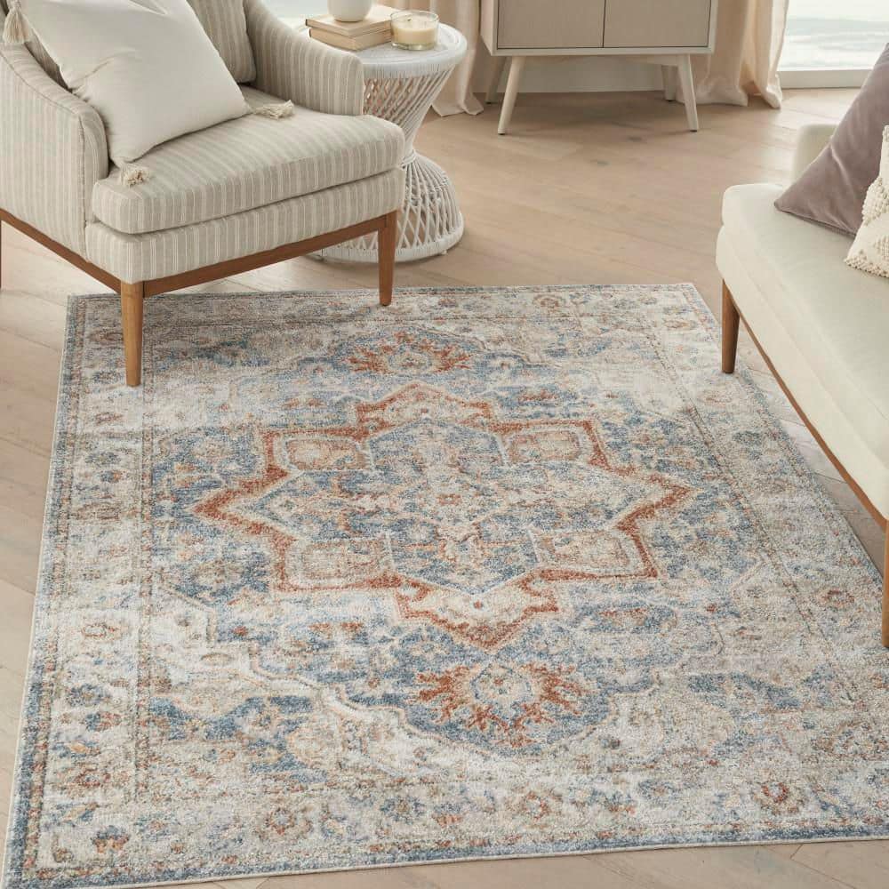 Astra Machine Washable Denim Multicolor 5 ft. x 7 ft. Distressed Traditional Area Rug - Hercitys