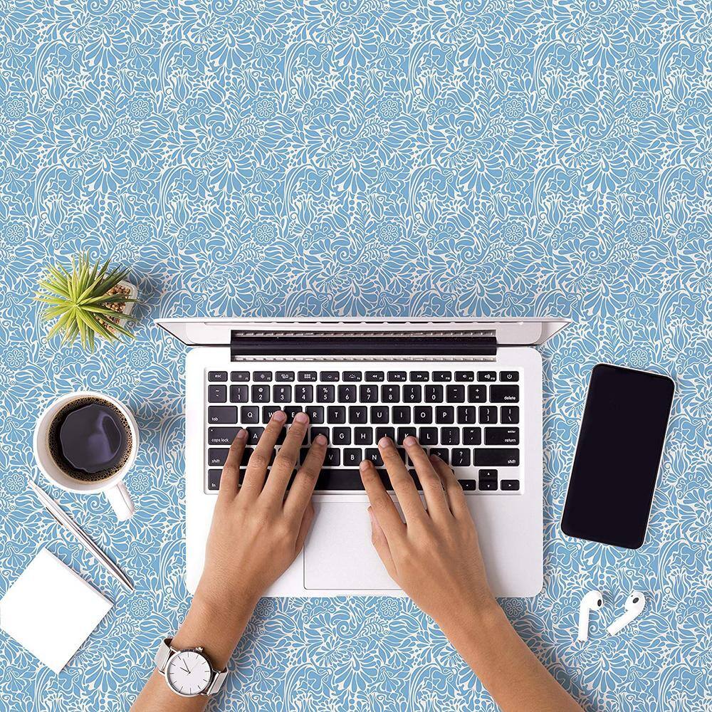 Creative Covering 18 in. x 50 ft. Batick Blue Self-Adhesive Vinyl Drawer and Shelf Liner - Hercitys