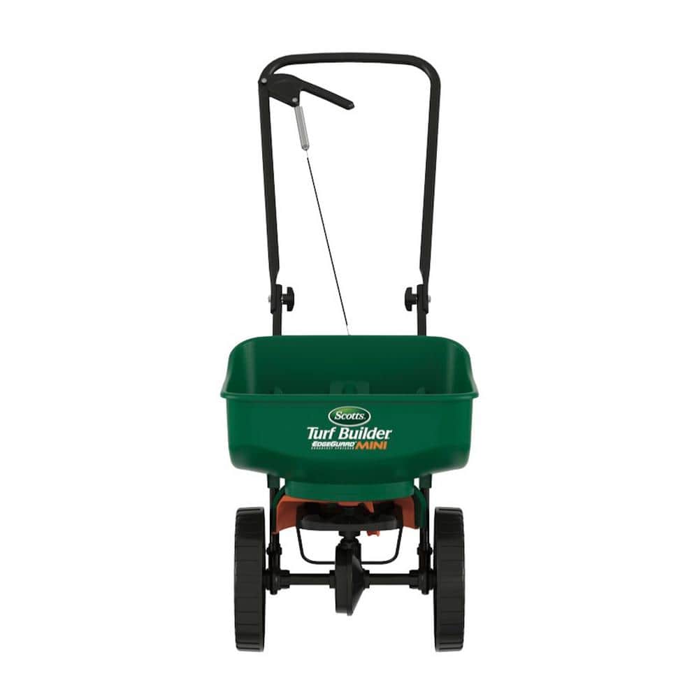 Turf Builder EdgeGuard Mini Push Broadcast Spreader Holds up to 5,000 sq. ft. for Seed, Fertilizer, Salt, Ice Melt - Hercitys