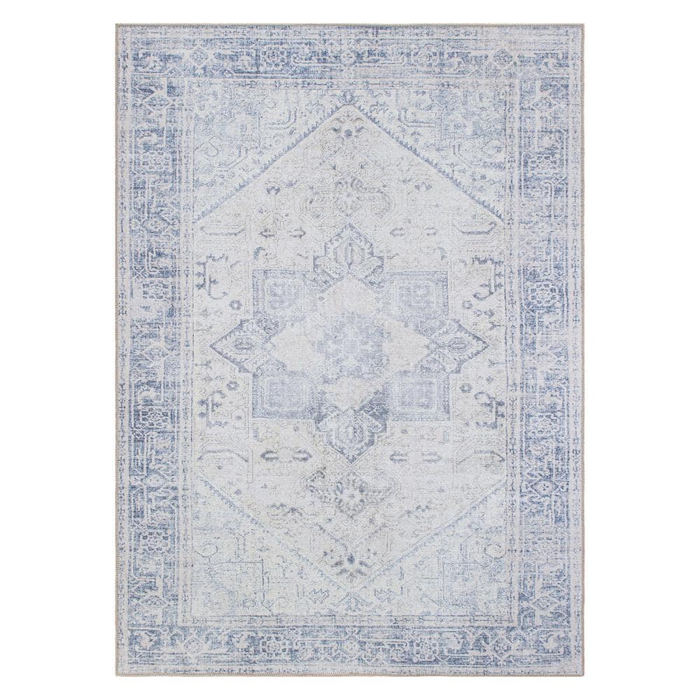 Blue 5 ft. x 7 ft. Medallion Boho Machine Washable Area Rug - Hercitys