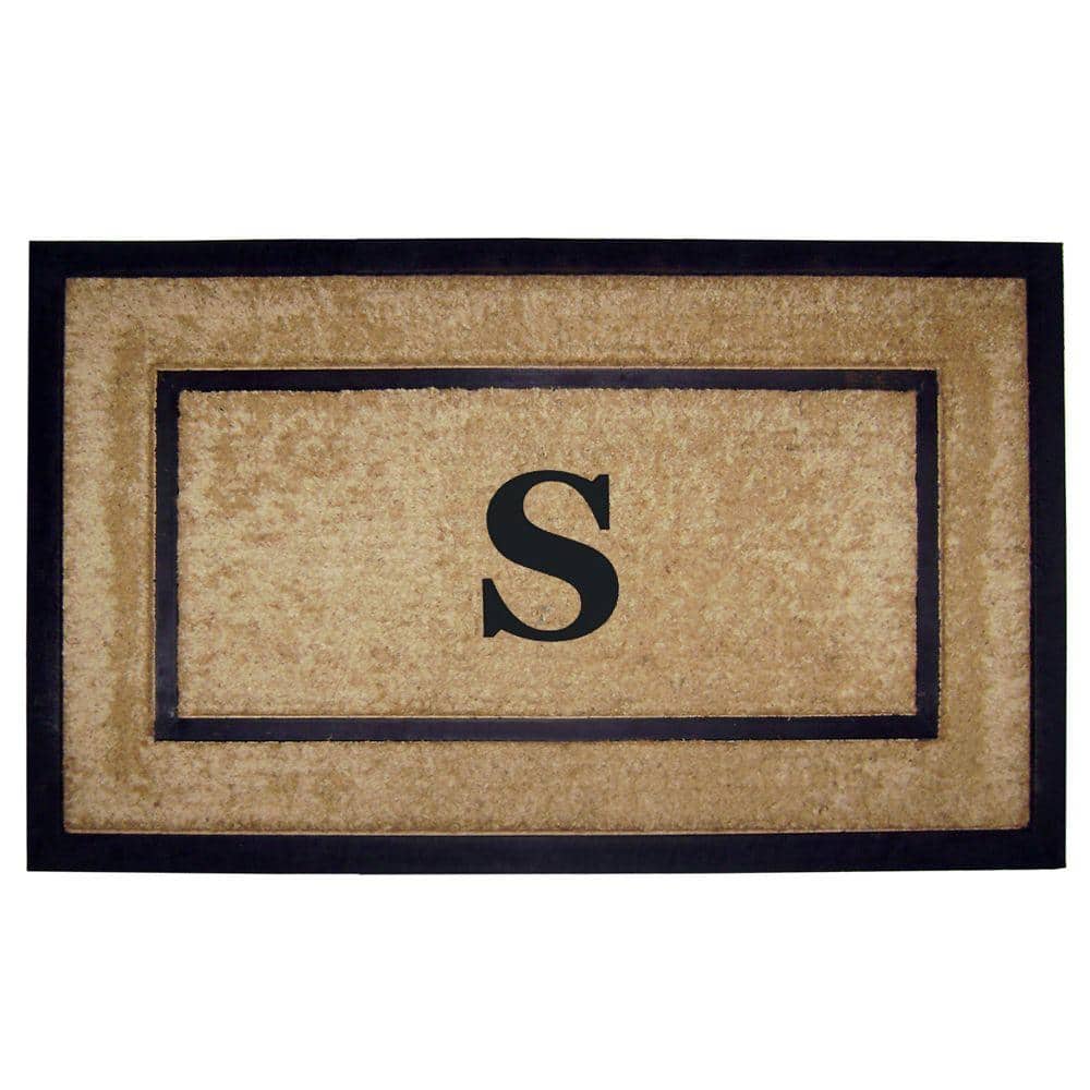 Heavy Duty Brown 22 in. x 36 in. Rubber Coir Single Picture Frame Monogrammed S Indoor Outdoor Door Mat - Hercitys