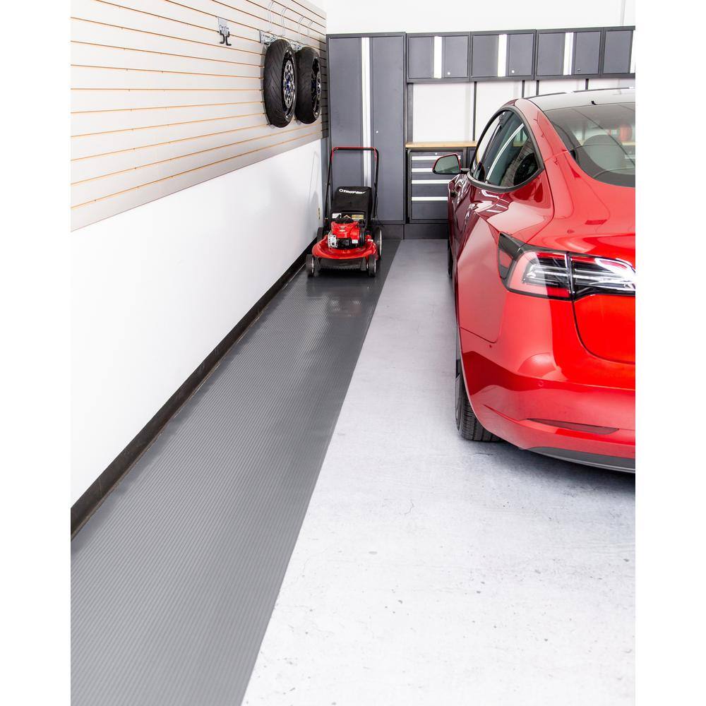 Ribbed 30 in. W x 24 ft. L Slate Grey Commercial Grade Vinyl Garage Flooring Runner - Hercitys