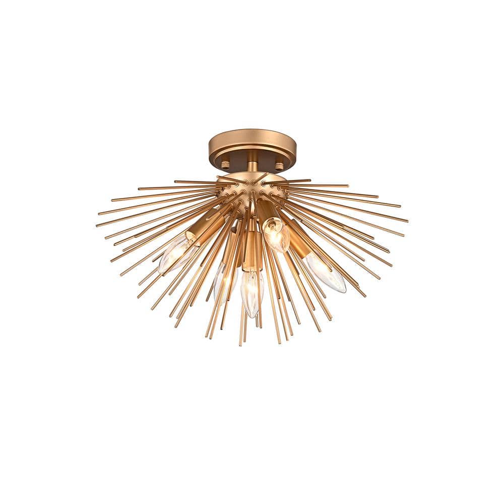 Phoebe 16.5 in. Dia Sputnik Shiny Bronze Metal Flush Mount with 5-Lights - Hercitys