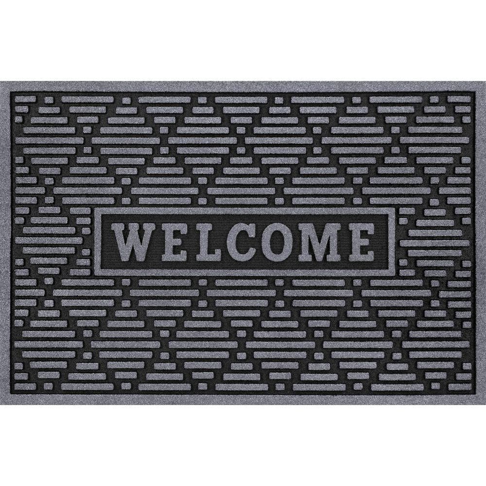 Welcome Diamond Charcoal 24 in. x 36 in. Non-Slip Outdoor Door Mat - Hercitys