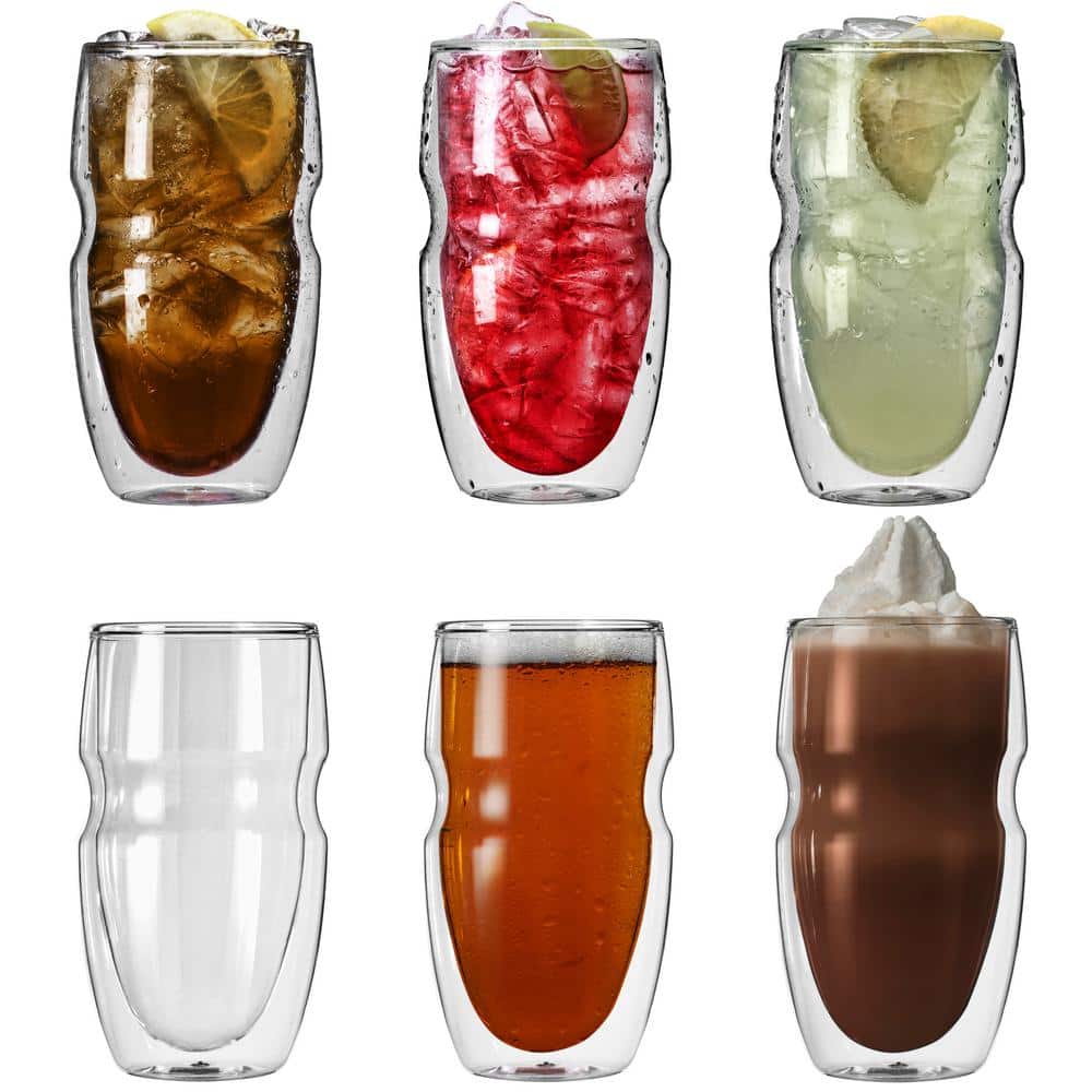 Serafino Double Wall 16 oz. Iced Tea and Coffee Insulated Drinking Glasses (Set of 6) - Hercitys