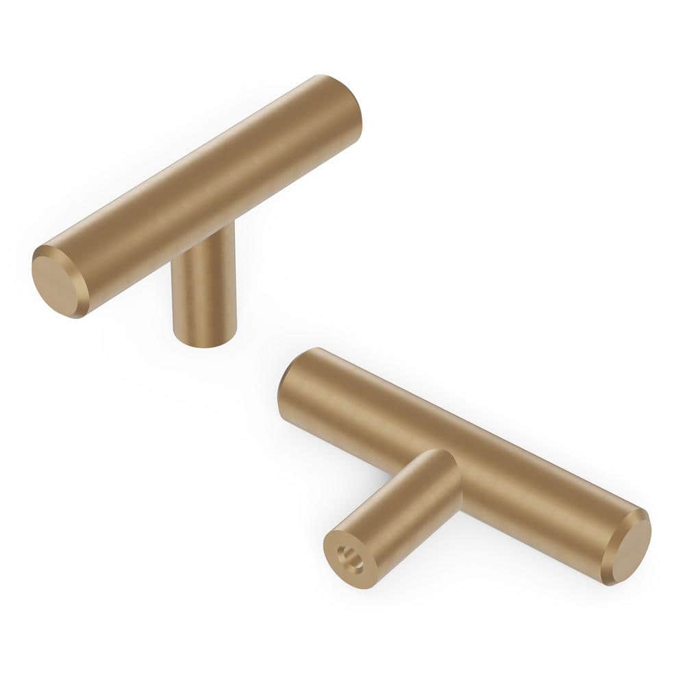 Collection T-Knob 2-3/8 in. x 1/2 in. Champagne Bronze Finish Modern Steel Bar Pull Cabinet Knob (10 Pack) - Hercitys