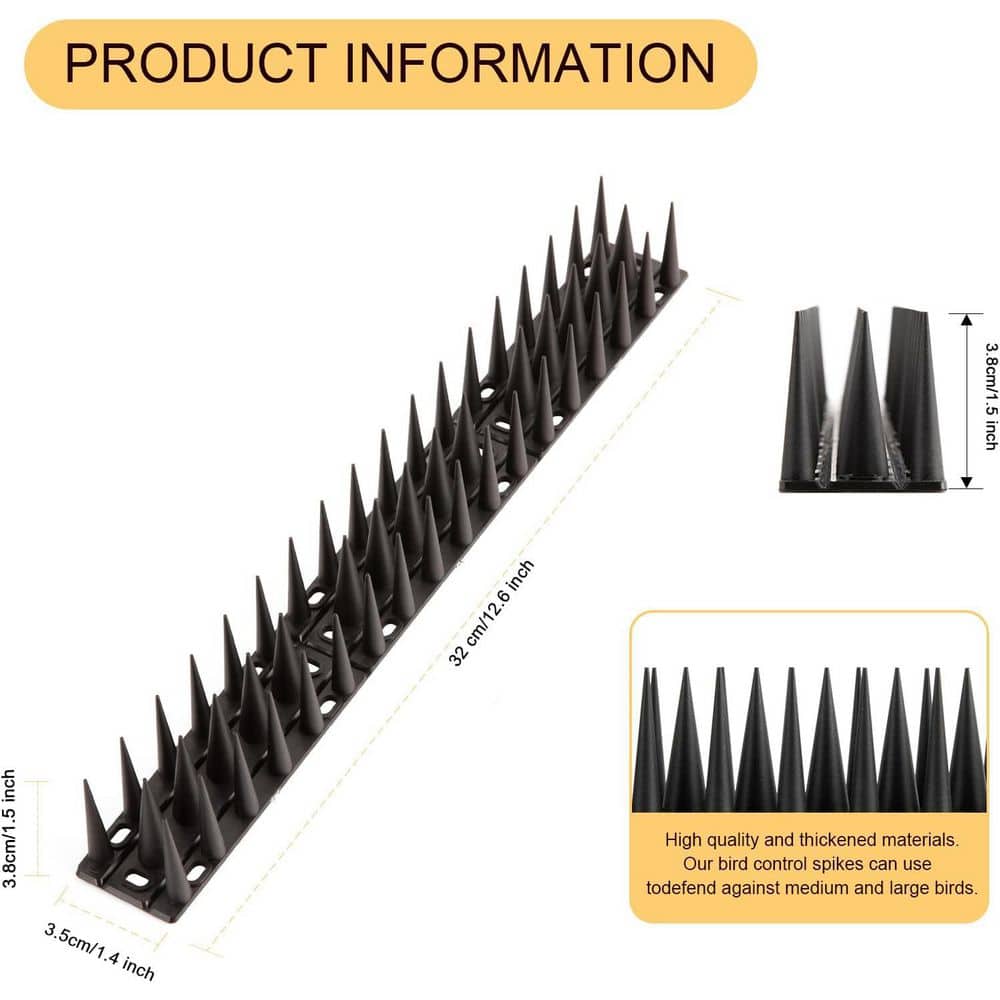 Plastic Bird Spikes, 12. 5 in. Base, Covers 22 ft. Black - Hercitys