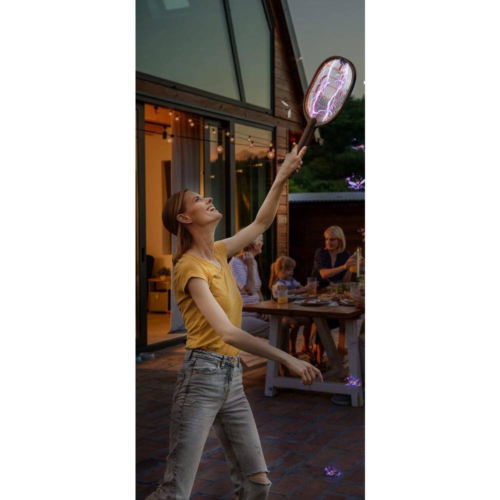 Indoor/Outdoor Electric Fly Swatter Racket with 3-Layer Protection Grid Bug Zapper in Black (2-Pack) - Hercitys