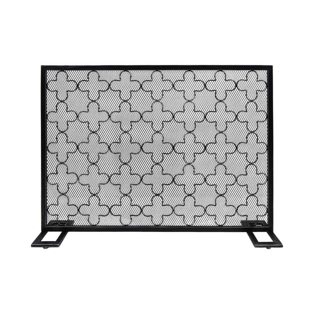 Alleghany Modern Black and Brushed Silver Single Panel Iron Fire Screen - Hercitys