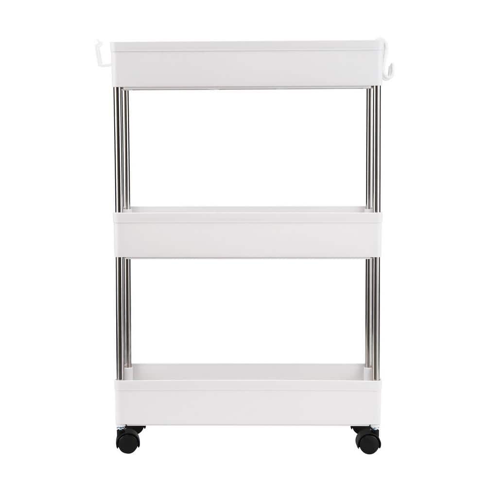 Multi-Functional Plastic Mobile 4-Wheeled Garment Rack in White - Hercitys