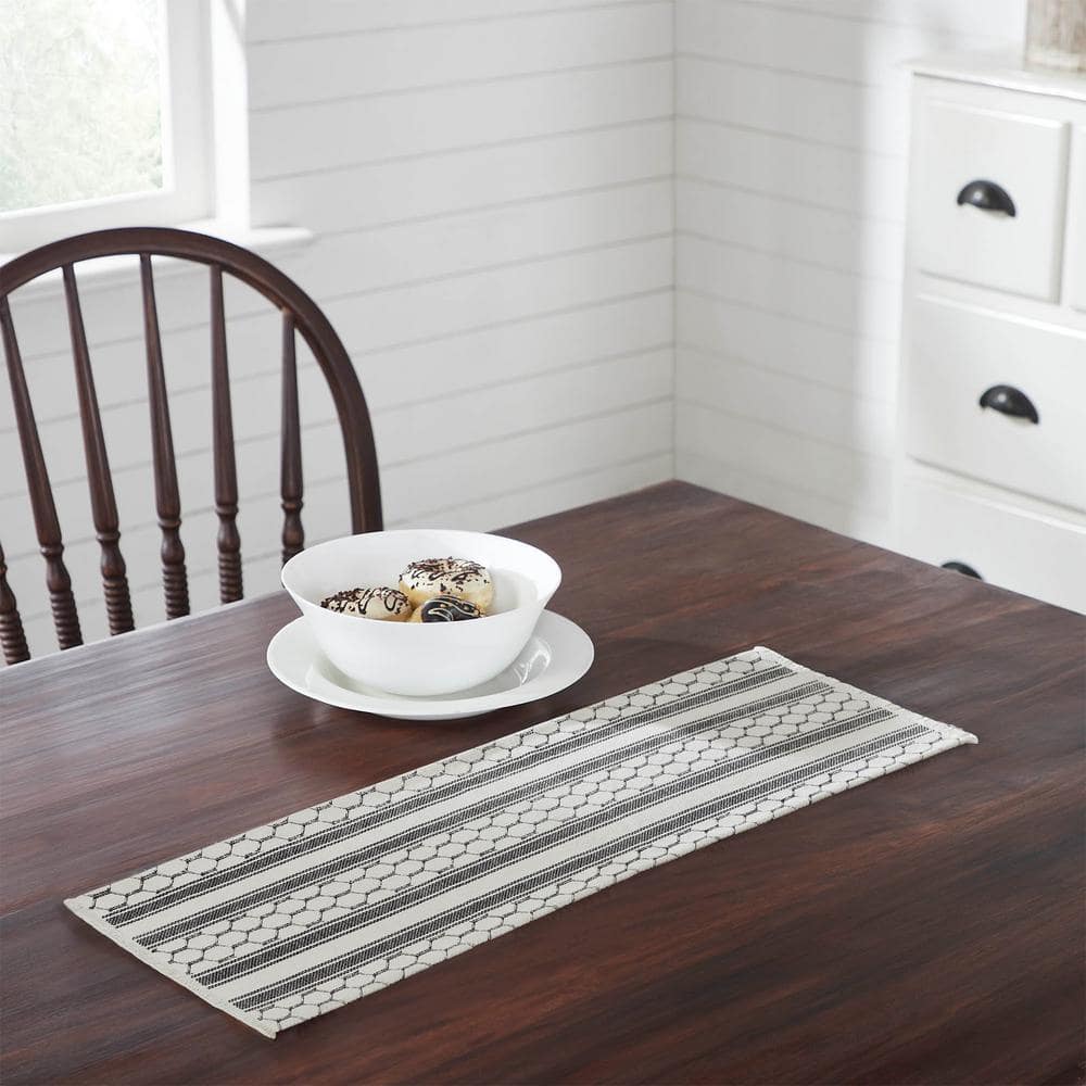 Down Home 12 in. W x 36 in. L Black White Chicken Wire Cotton Table Runner - Hercitys