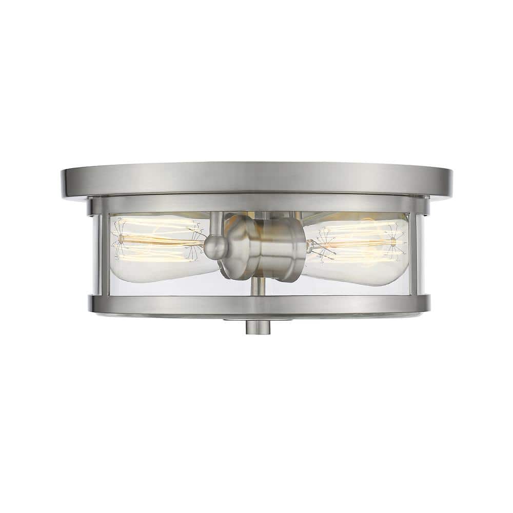 Savannah 11 in. 2-Light Brushed Nickel Flush Mount with Clear Shade - Hercitys