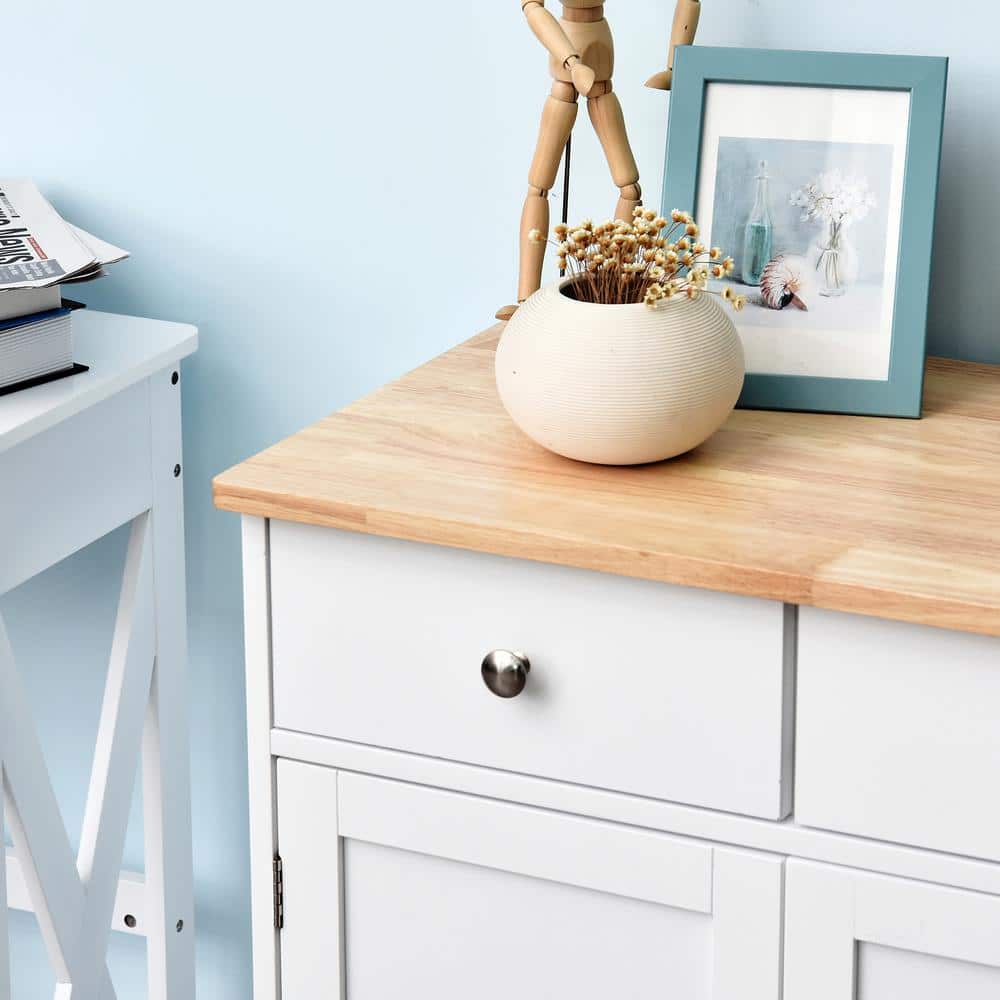 White Wood 15.75 in. Kitchen Island with Cutting Board, Doors, Drawers, Shelf - Hercitys