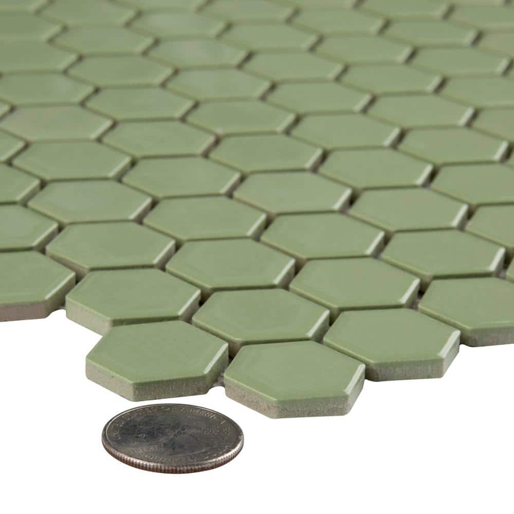 Metro 1 in. Hex Glossy Olive 10-1/4 in. x 11-7/8 in. Porcelain Mosaic Tile (8.6 sq. ft./Case) - Hercitys
