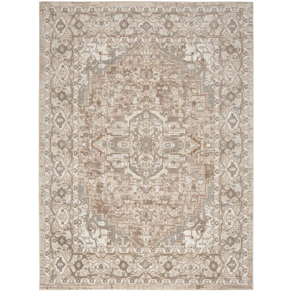 Concerto Beige 5 ft. x 7 ft. Center medallion Transitional Area Rug - Hercitys
