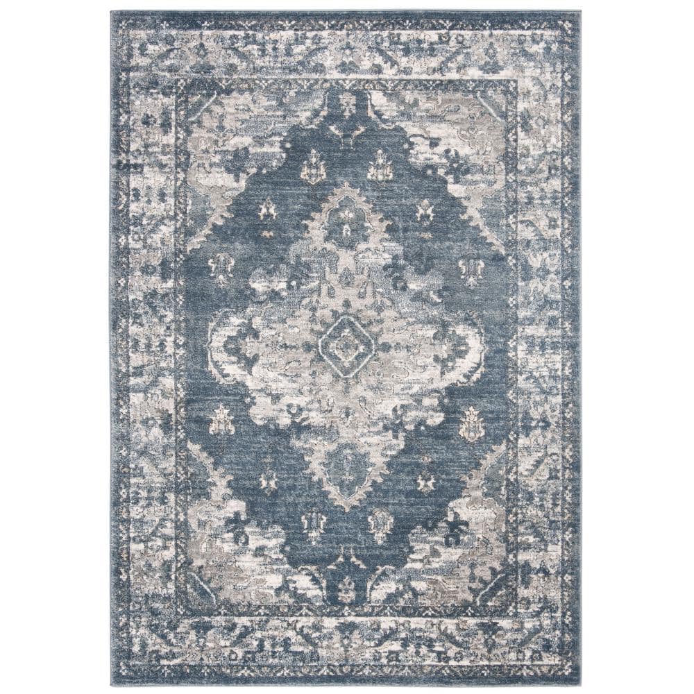 Oregon Blue/Cream 5 ft. x 7 ft. Distressed Floral Medallion Area Rug - Hercitys