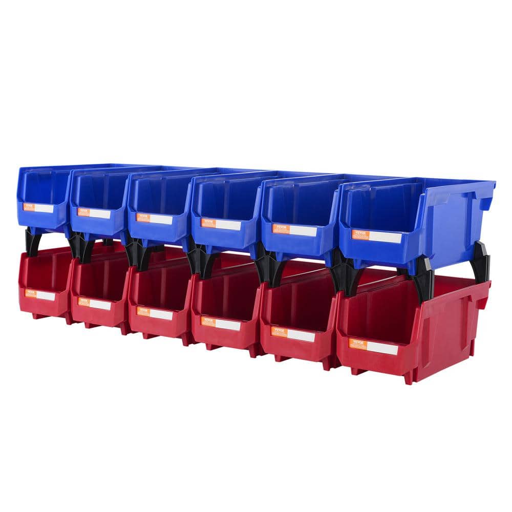 Plastic Storage Bin 11 in. x 5 in. x 5 in. Hanging Stackable Storage Organizer Bin in Blue/Red (12-Pack) - Hercitys