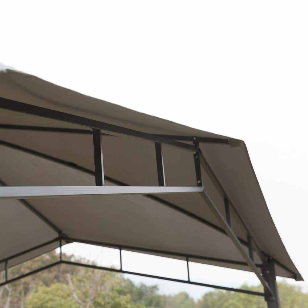 9.8 ft. x 9.8 ft. Steel Grey Soft Top Outdoor Canopy Gazebo Fabric for Outdoor Social Events Gatherings and Parties - Hercitys