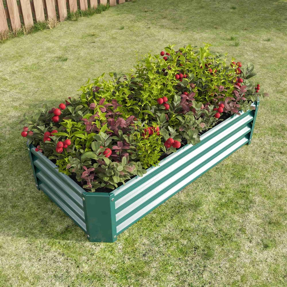 Rectangle Metal Raised Garden Bed 47.2 in. L x 24 in. W x 11.81 in. H Galvanized Steel Planter Box for Vegetables(Green) - Hercitys