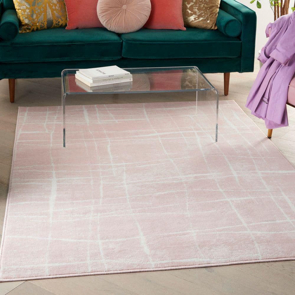 Whimsicle Pink Ivory 5 ft. x 7 ft. Abstract Contemporary Area Rug - Hercitys
