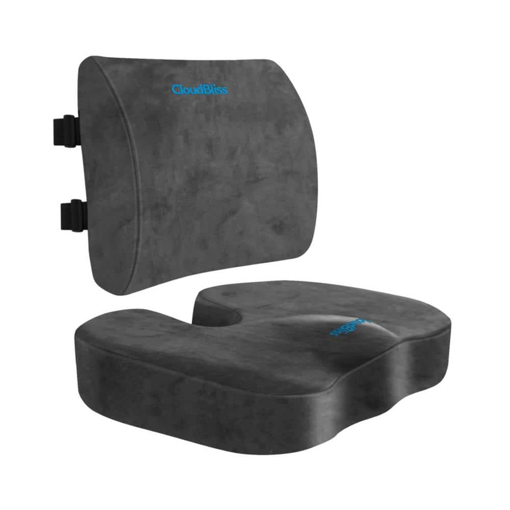 Gray Large Seat Cushion for Office Chair, Car Seat, Lumbar and Back Support Memory Foam Pillow - Hercitys