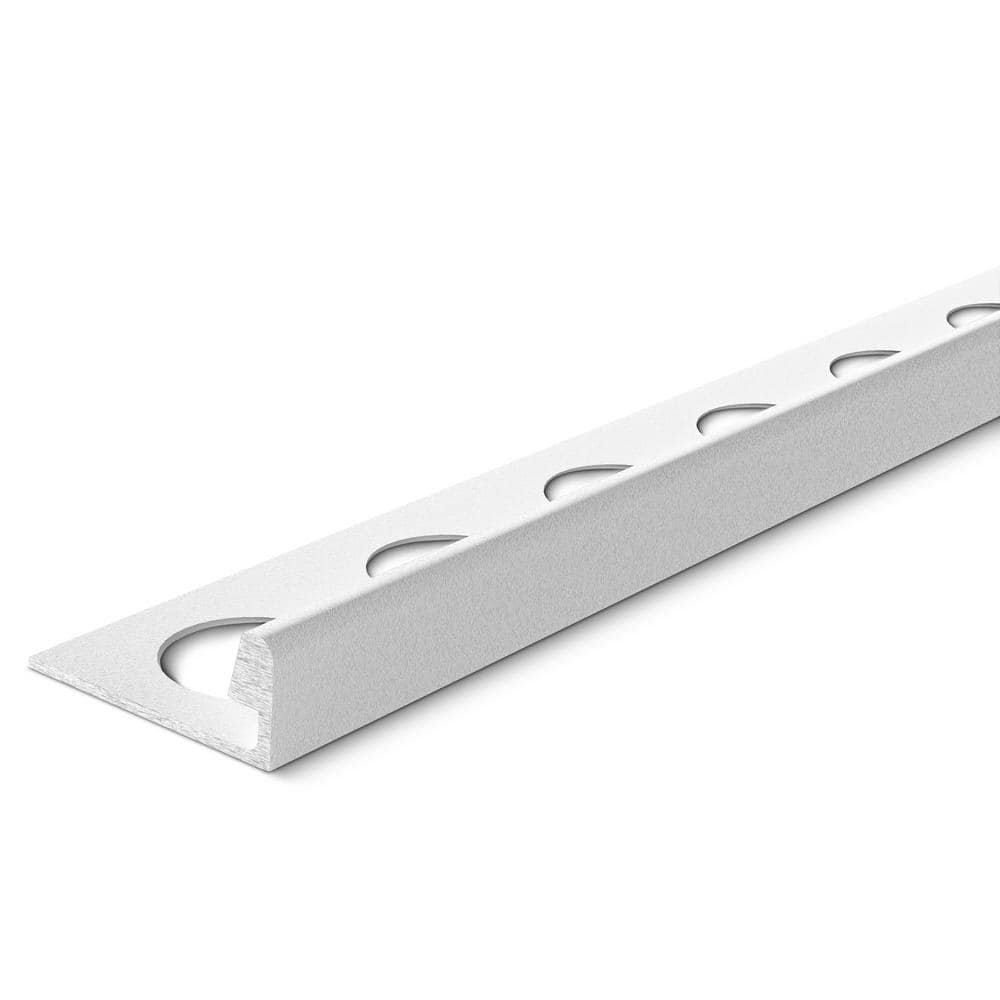 Textured White 1/2 in. x 98-1/2 in. Aluminum L-Shaped Tile Edging Trim - Hercitys