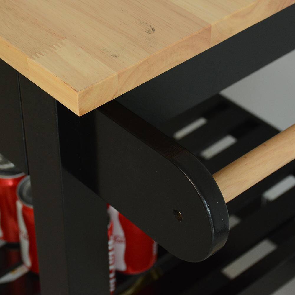 Black Mobile Kitchen Island with 1-Big Drawer 2-Lockable Wheels Simple Design to Display Foods and Utensil Clearly - Hercitys