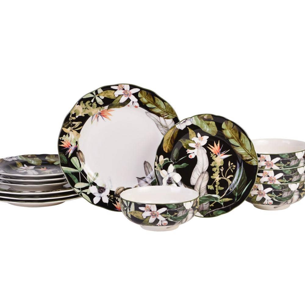 Borneo Black 12-Pieces Dinnerware Set - Hercitys