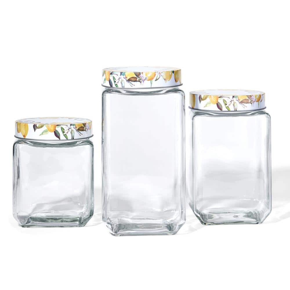 Meyer Lemons Set Of 3 Square Clear Glass Jars - Hercitys