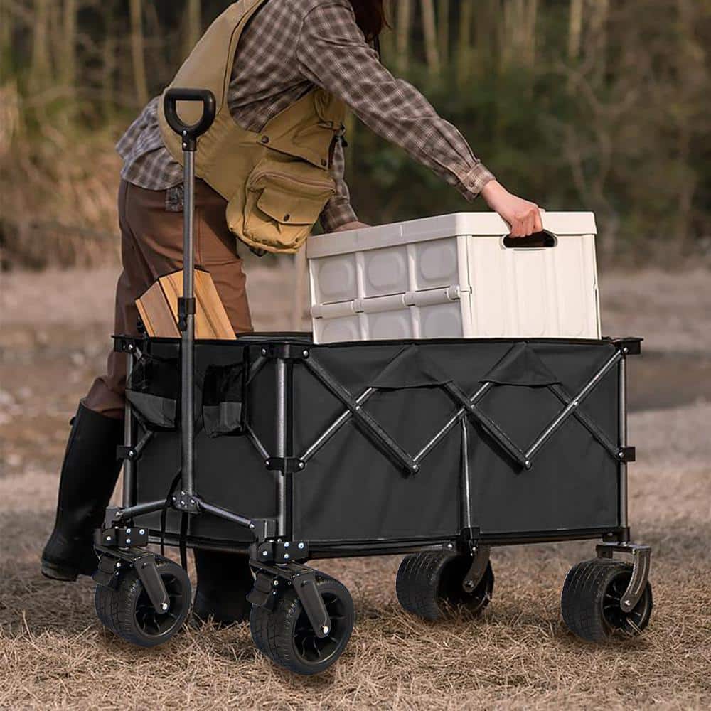 7 cu. ft. Fabric Garden Cart, 450 lbs. Capacity, Adjustable Handle, with Cup, Holders Carry Bag, Outdoor, Camping - Hercitys