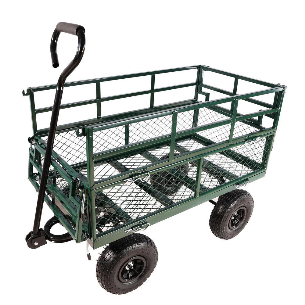 6 cu. ft. Metal Wagon Garden Cart Truck, Green, Outdoor Garden, Cargo Handling - Hercitys