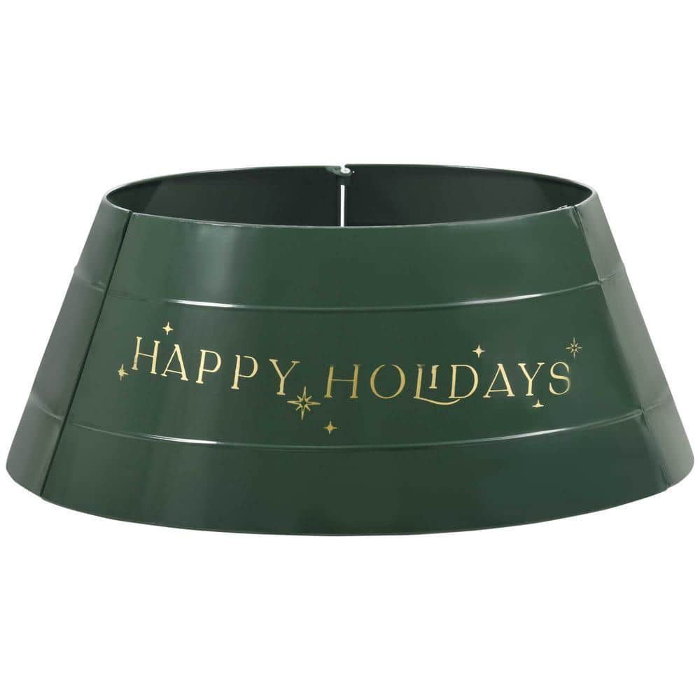Green, Christmas Tree Collar, 26 in.Metal Tree Ring, Xmas Tree Skirt Decoration, 3 Panels - Hercitys