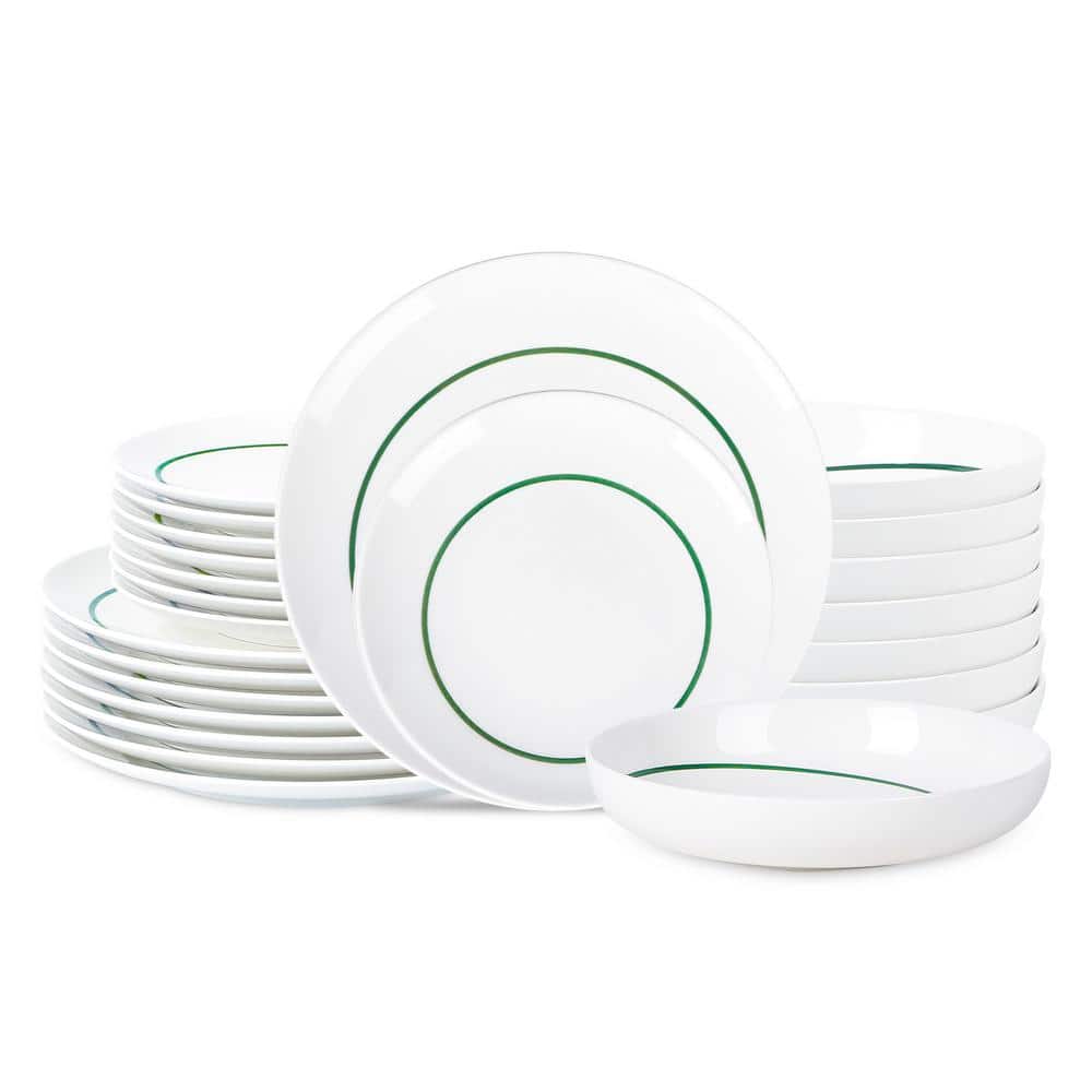 Luna 24-Piece Green Porcelain Dinnerware Set (Service for 8) - Hercitys