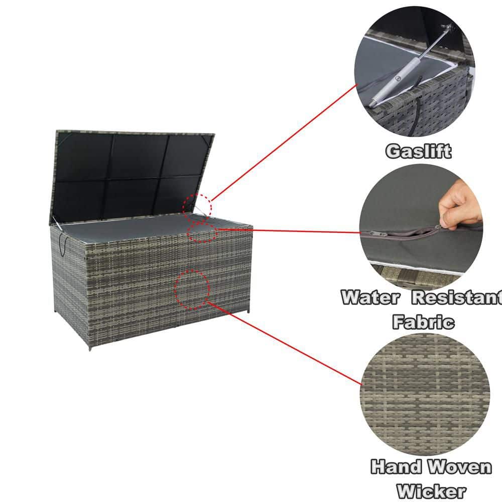 Outdoor Storage Box, 200 Gal. Lockable Rattan Deck Box with Waterproof Roof and Metal Frame - Hercitys