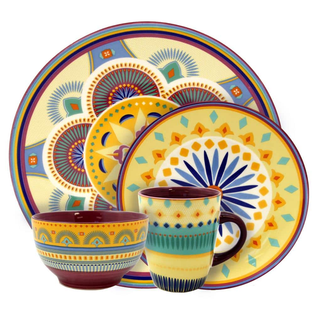 Puesta De Sol 16-Piece Patterned Multicolor Earthenware Dinnerware Set (Service for 4) - Hercitys