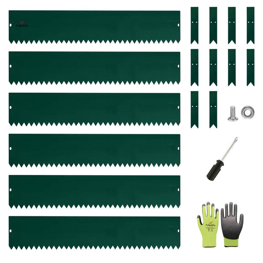 6 Pack 8 in. H x 40 in. W Green Garden Landscape Galvanized Steel Edging with Gloves and 10-Stakes - Hercitys