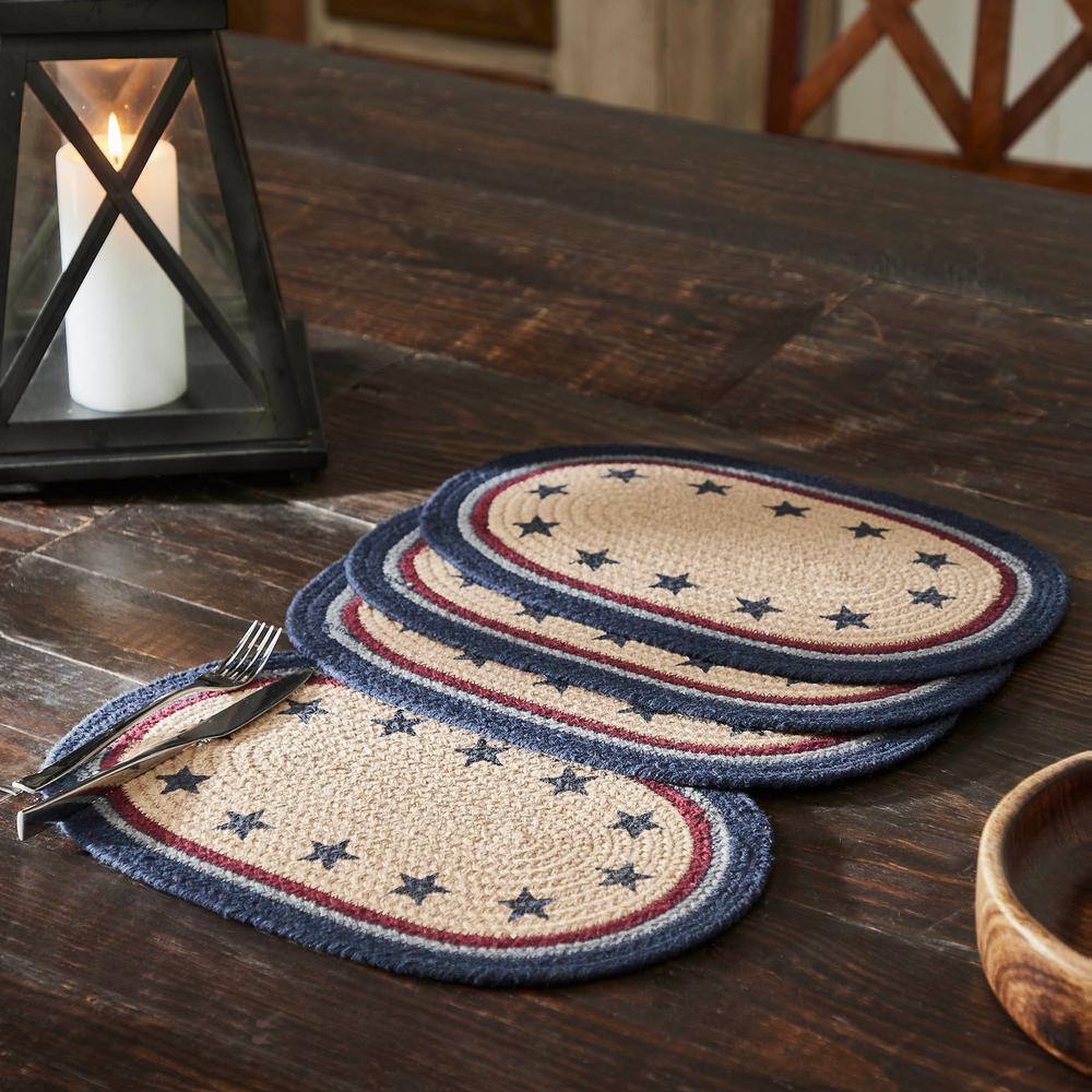 My Country 15 in. W x 10 in. H Multi Cotton Blend Stars Oval Placemat (Set of 4) - Hercitys