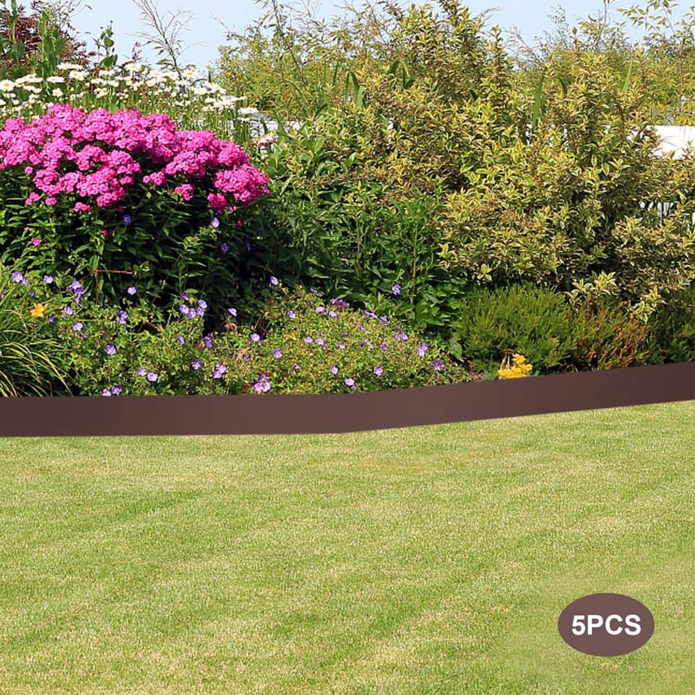 Brown 39 in. x 4 in. x 0.071 in. Steel Landscape Edging Garden Edging Border Outdoor Lawn Decorative Fence (5-Pieces) - Hercitys